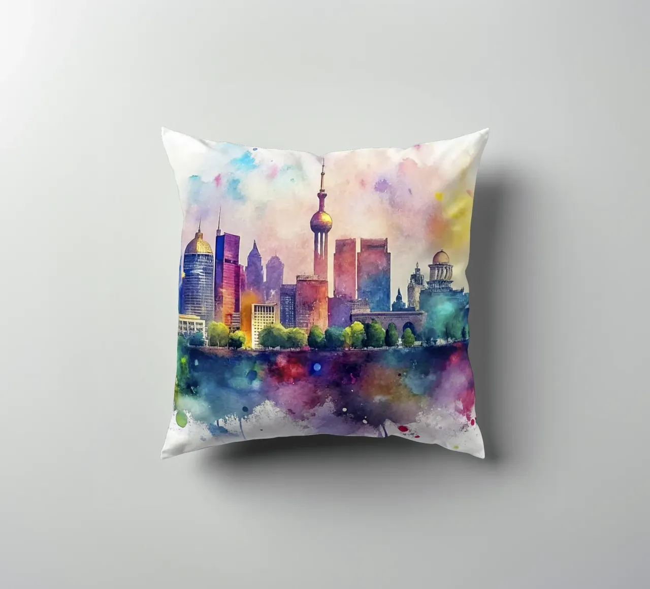 skyline di kyiv in acquerello cuscino da ARTVI-SHOP