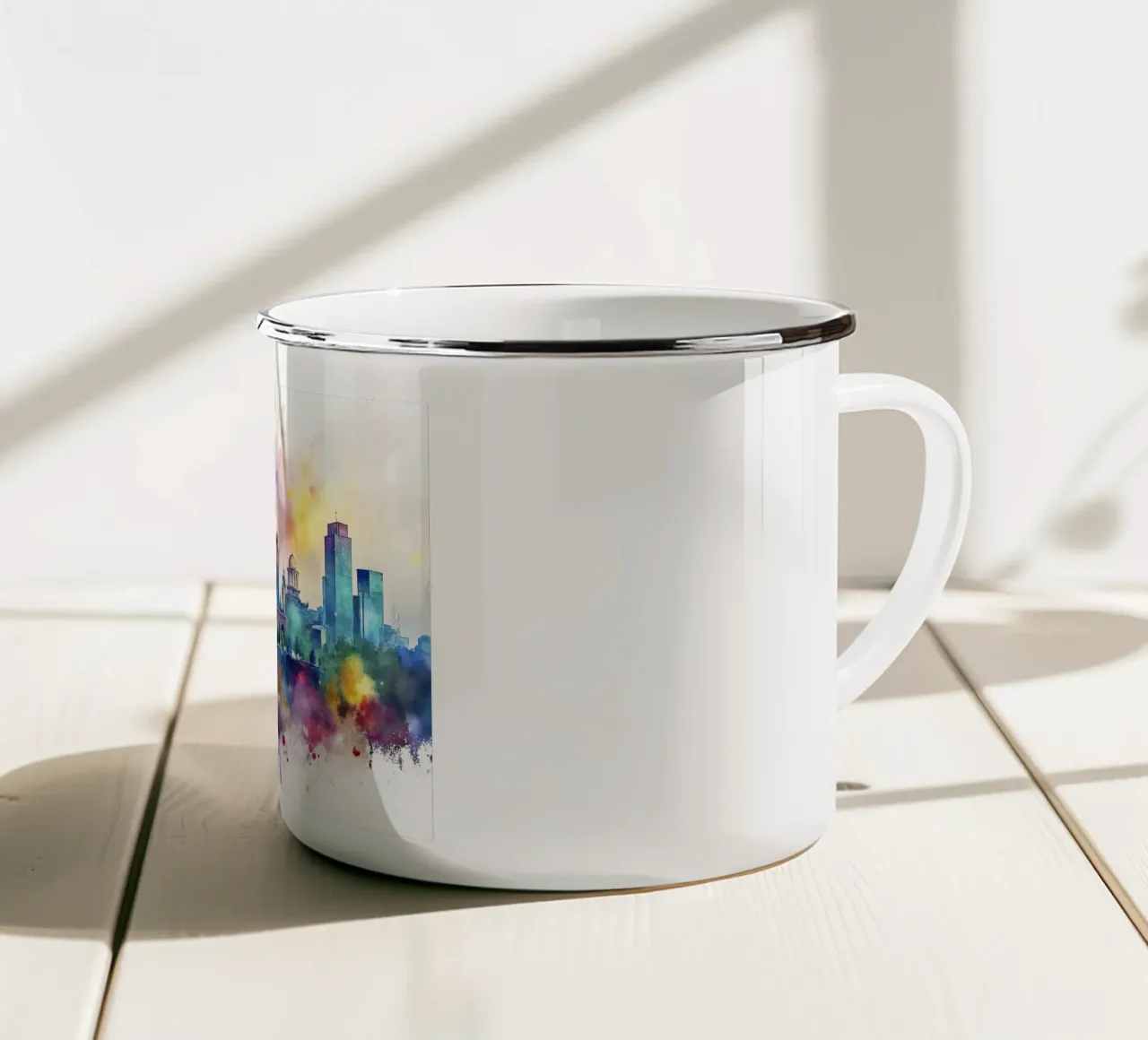 skyline di kyiv in acquerello tazza in smalto da ARTVI-SHOP