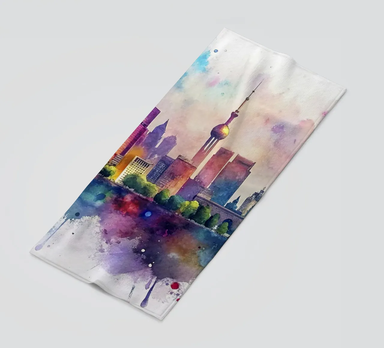 skyline di kyiv in acquerello telo mare da ARTVI-SHOP
