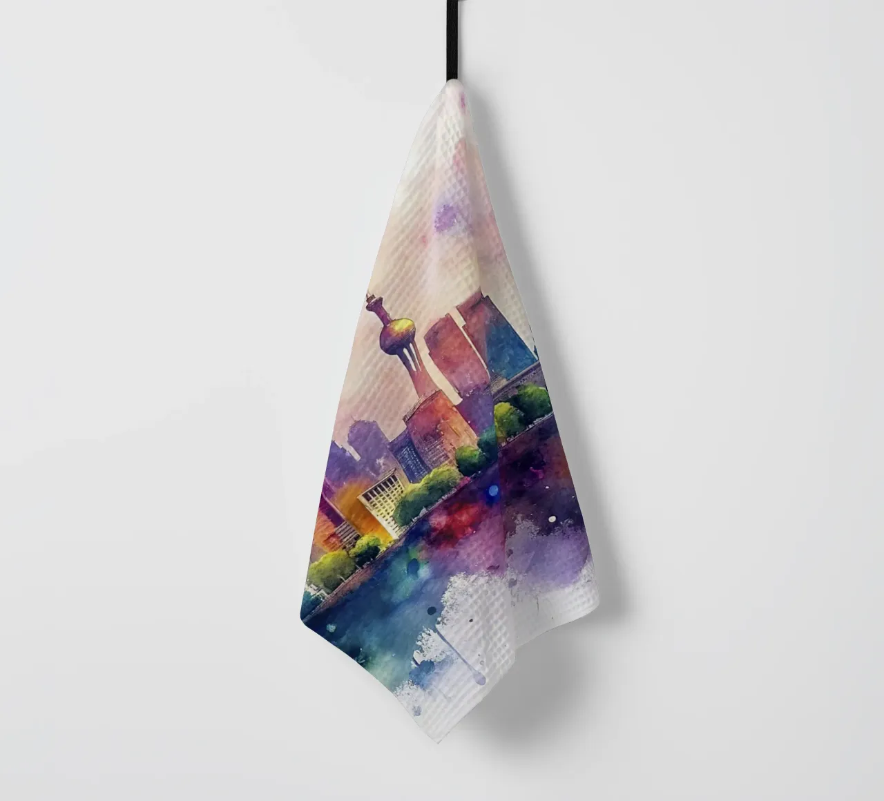skyline di kyiv in acquerello canovaccio da cucina da ARTVI-SHOP