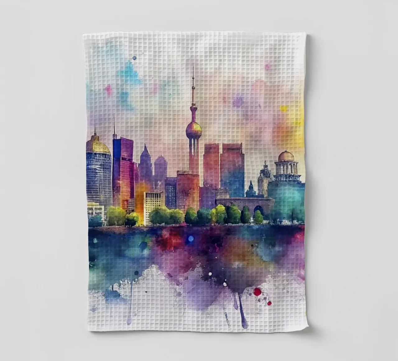 skyline di kyiv in acquerello canovaccio da cucina da ARTVI-SHOP