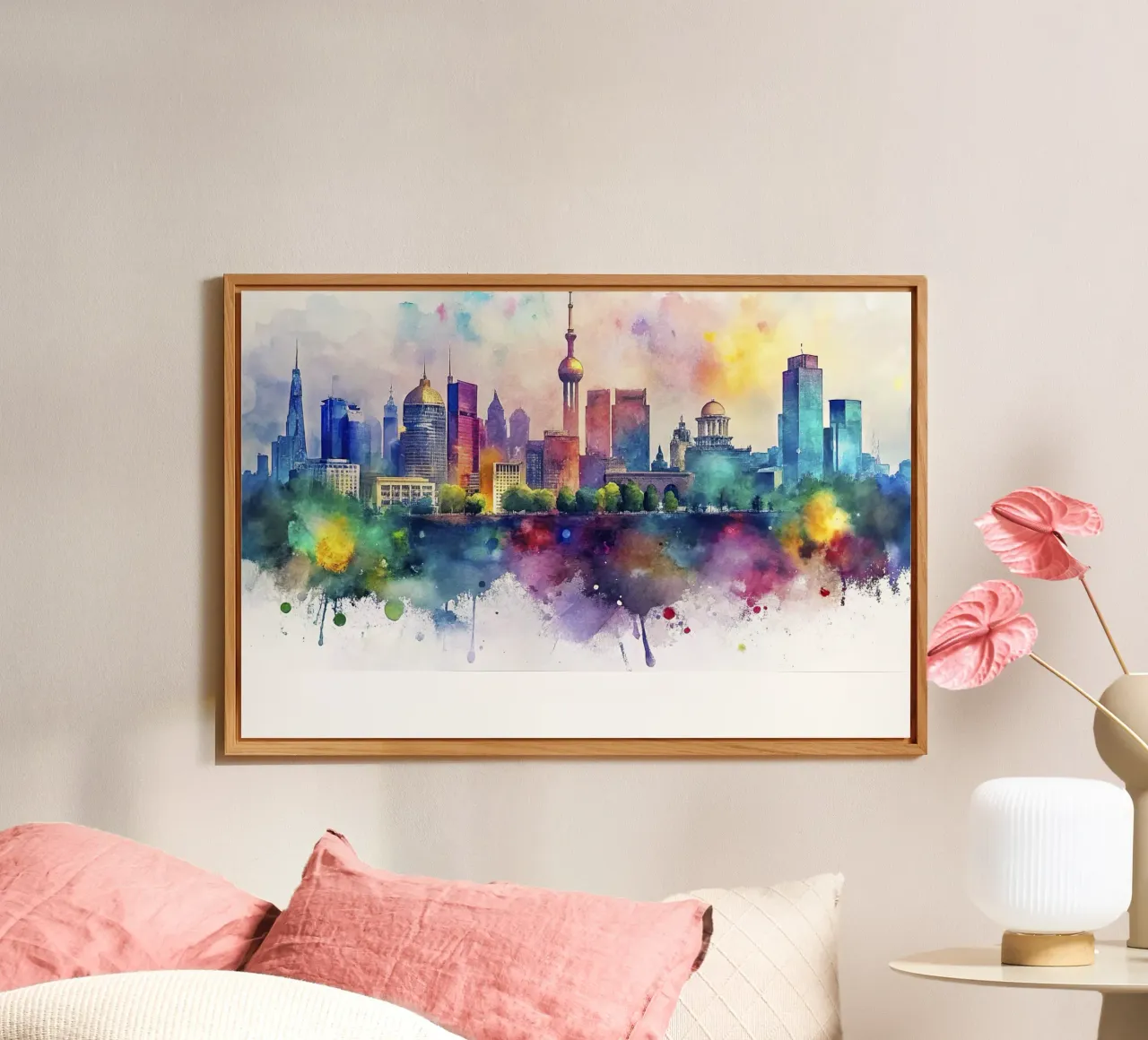 skyline di kyiv in acquerello alluminio dibond da ARTVI-SHOP