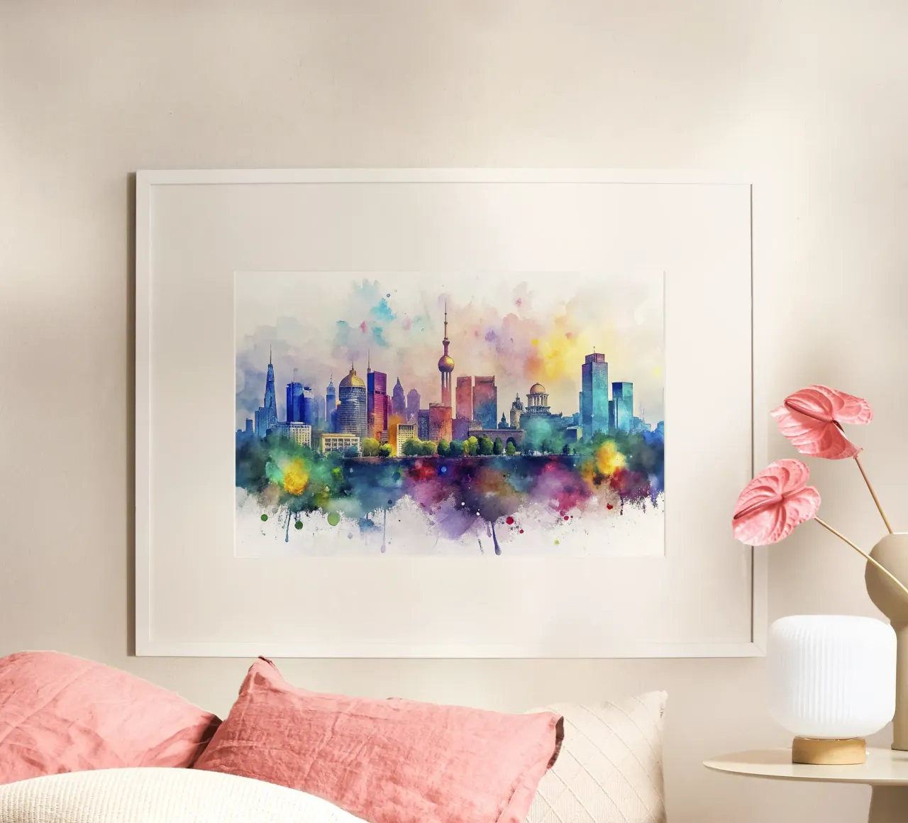 skyline di kyiv in acquerello poster da 🎁 ARTVI-SHOP