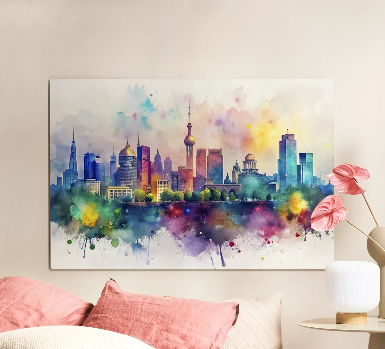 skyline di kyiv in acquerello poster da 🎁 ARTVI-SHOP