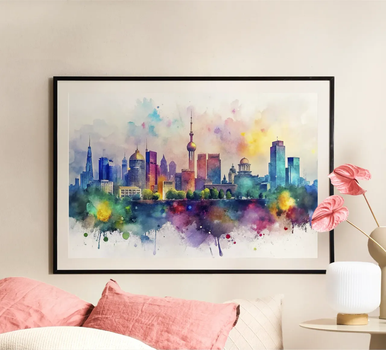 skyline di kyiv in acquerello poster da 🎁 ARTVI-SHOP