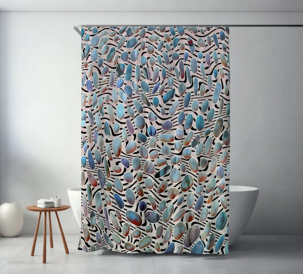 Pebbles Party shower curtain by Angelo Cerantola