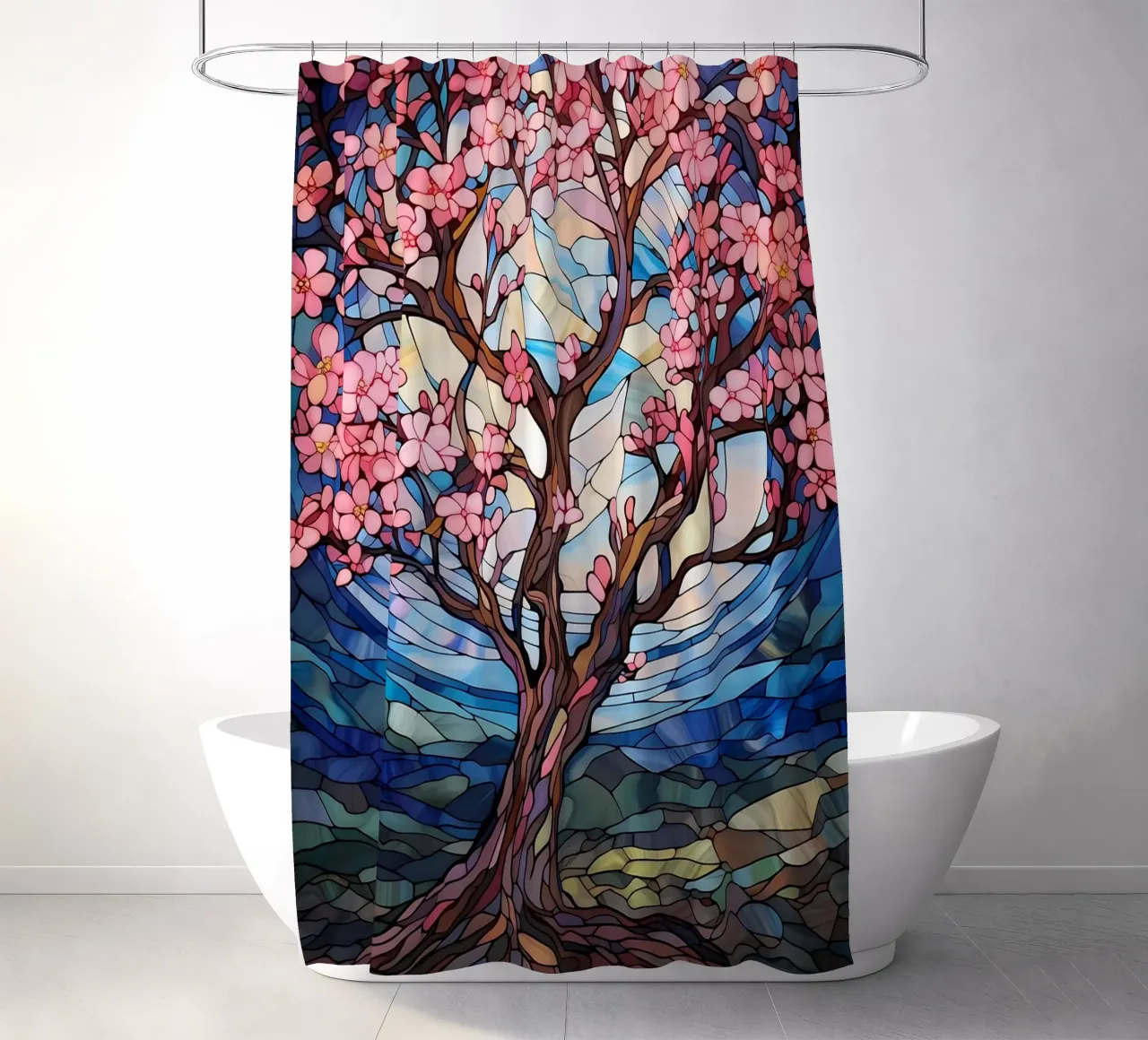 Arte japonés de la floración del Sakura cortina de baño de Mikesell