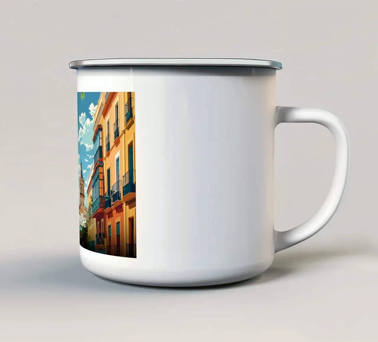 Paesaggio urbano di Siviglia tazza in smalto da Ginnery
