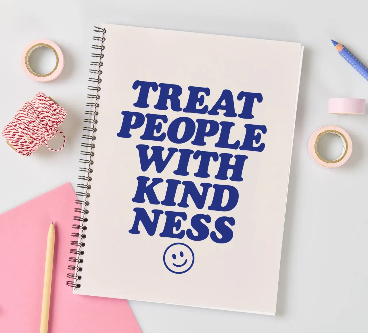 Treat People With Kindness Positive Uplifting Typography spiral notebook by THE MOTIVATED TYPE
