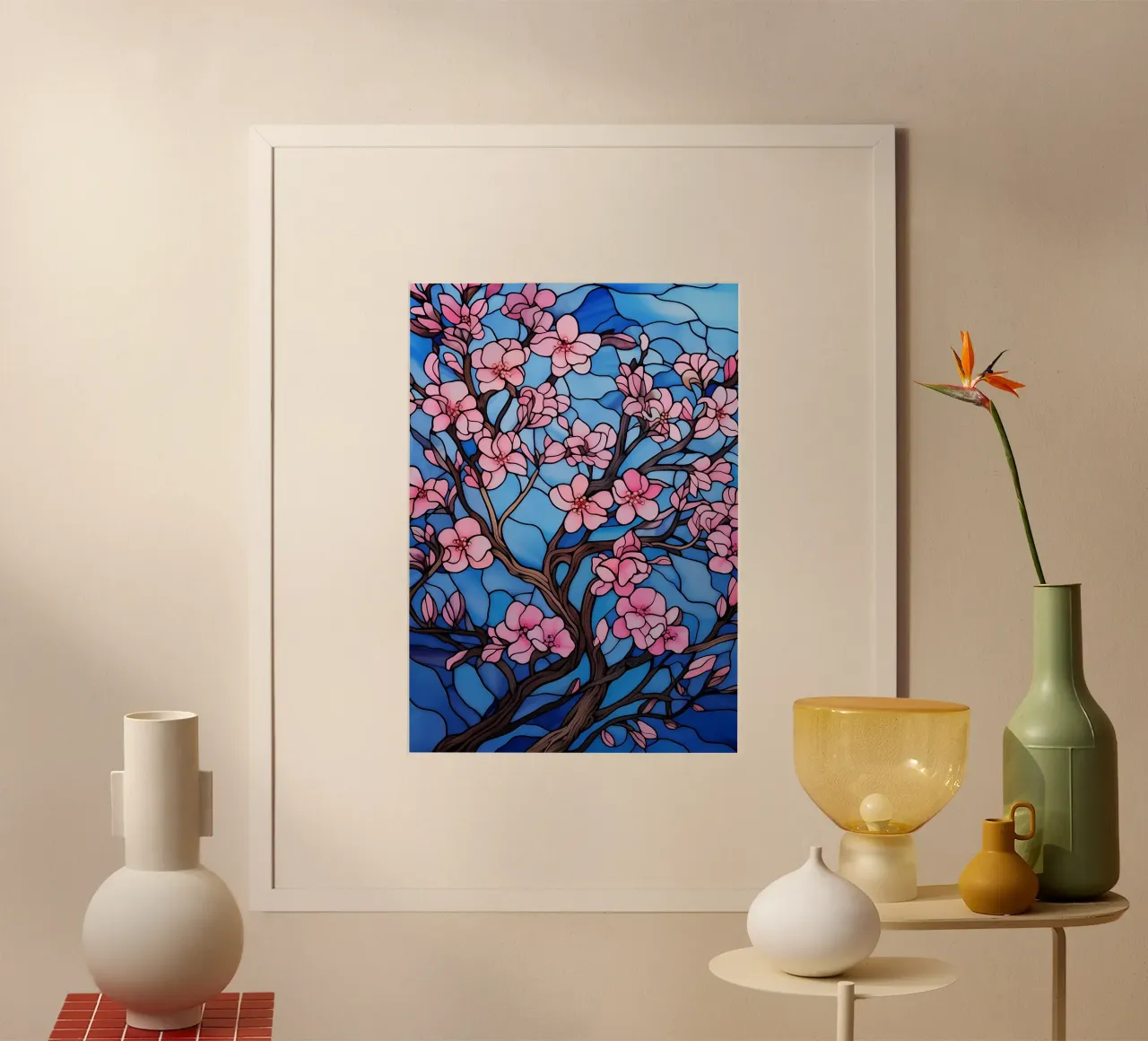 Arte del fiore di sakura giapponese poster con telaio in legno da Mikesell
