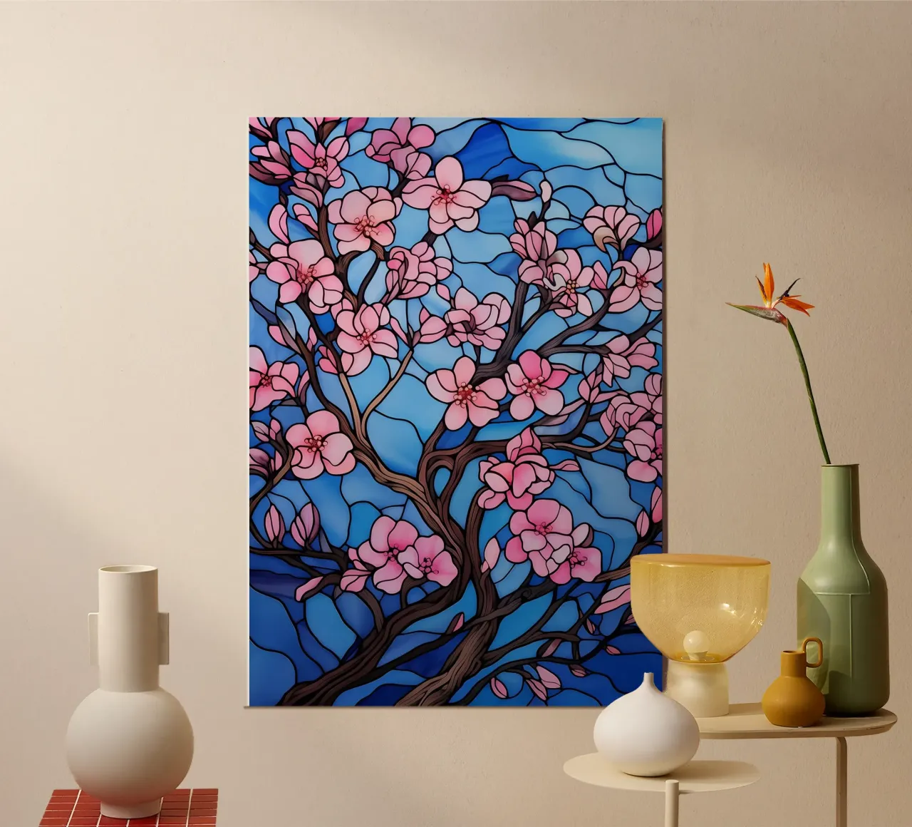 Arte del fiore di sakura giapponese poster con telaio in legno da Mikesell