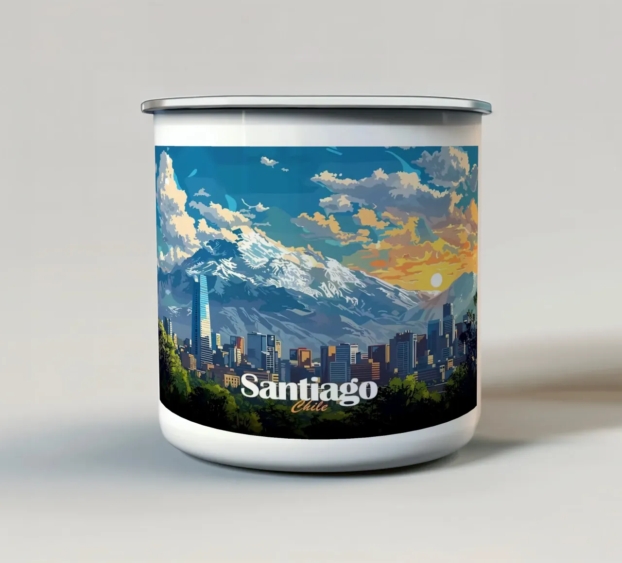 Skyline di Santiago del Cile tazza in smalto da Ginnery