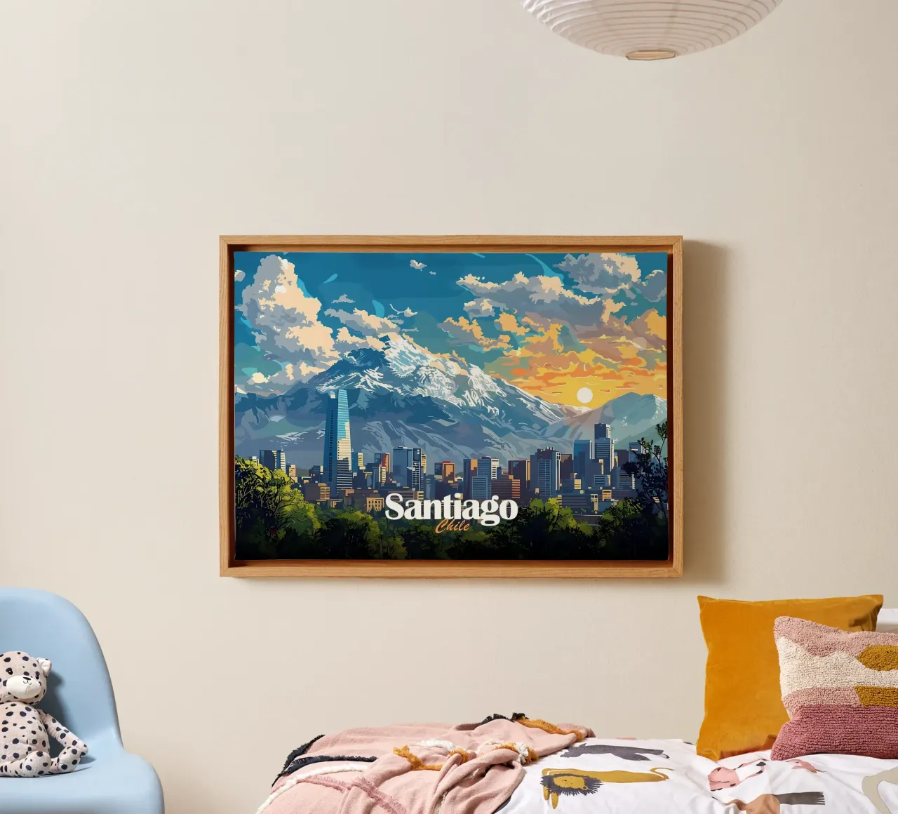 Skyline di Santiago del Cile tela con Cornice a cassetta da Ginnery