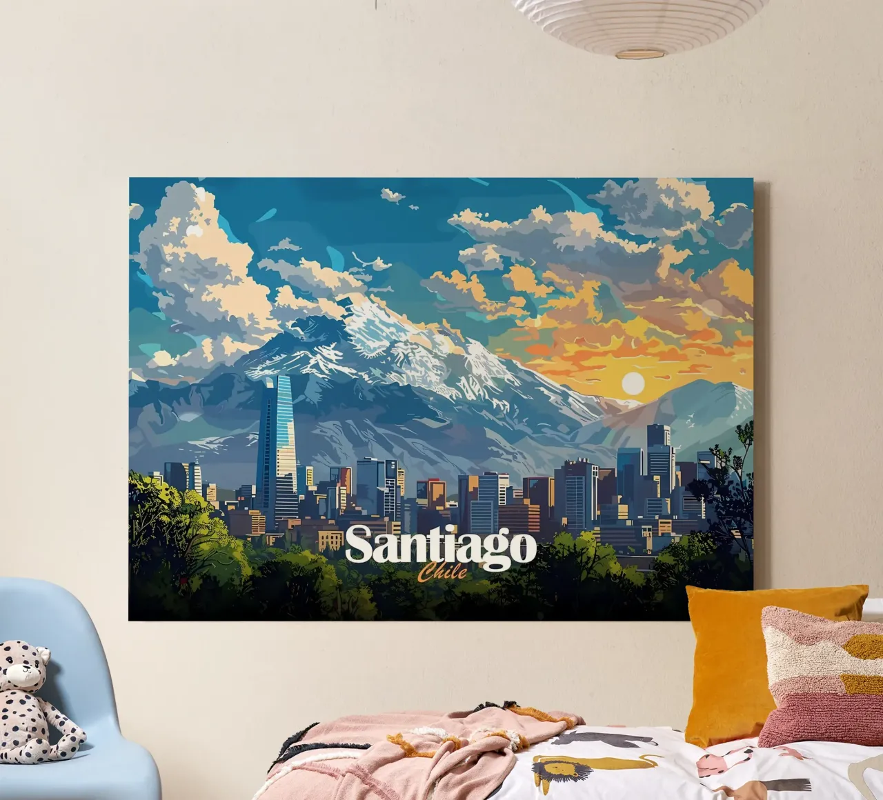 Skyline di Santiago del Cile tela con Cornice a cassetta da Ginnery