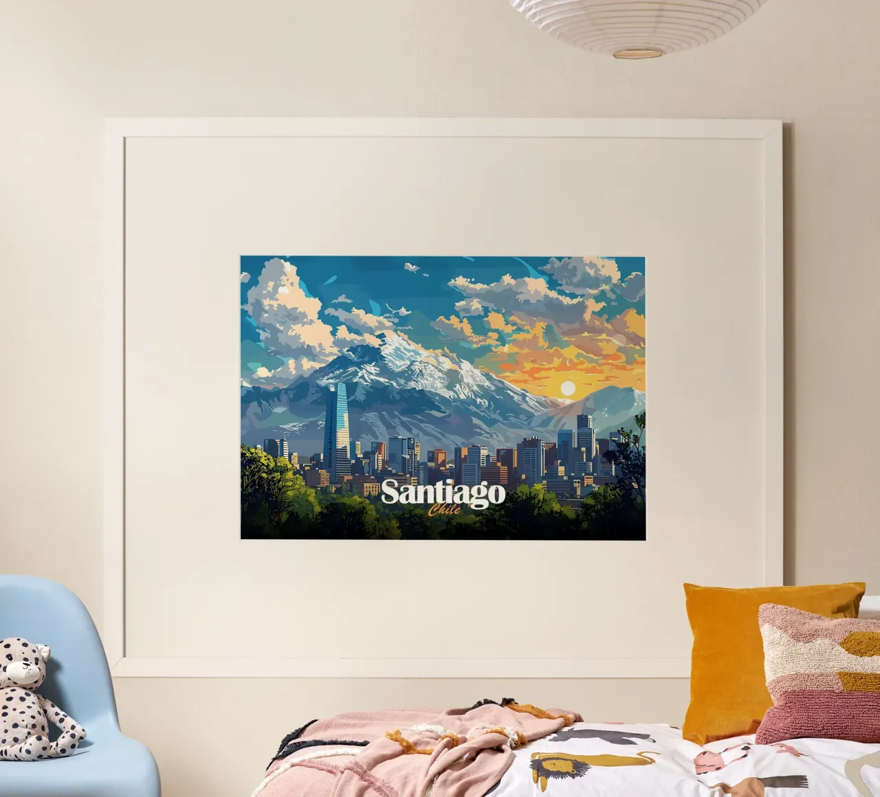 Skyline di Santiago del Cile poster con telaio in alluminio da Ginnery