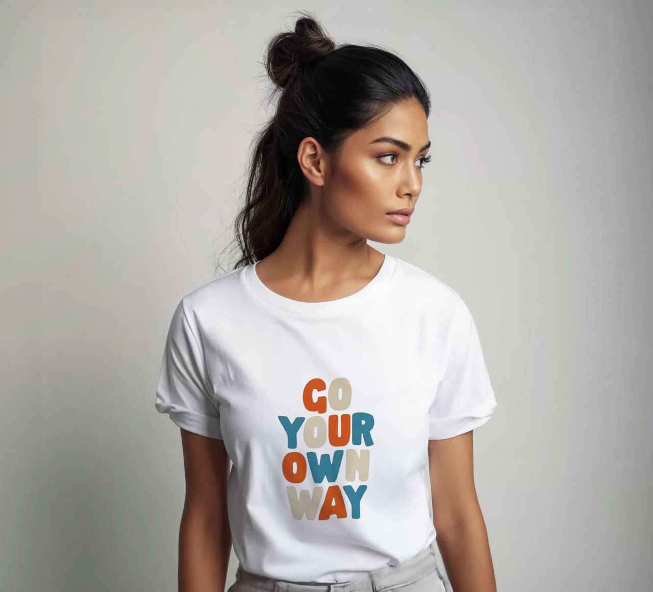 Go Your Own Way Vibrant Colourful Bold Typography Print t-shirt by THE MOTIVATED TYPE