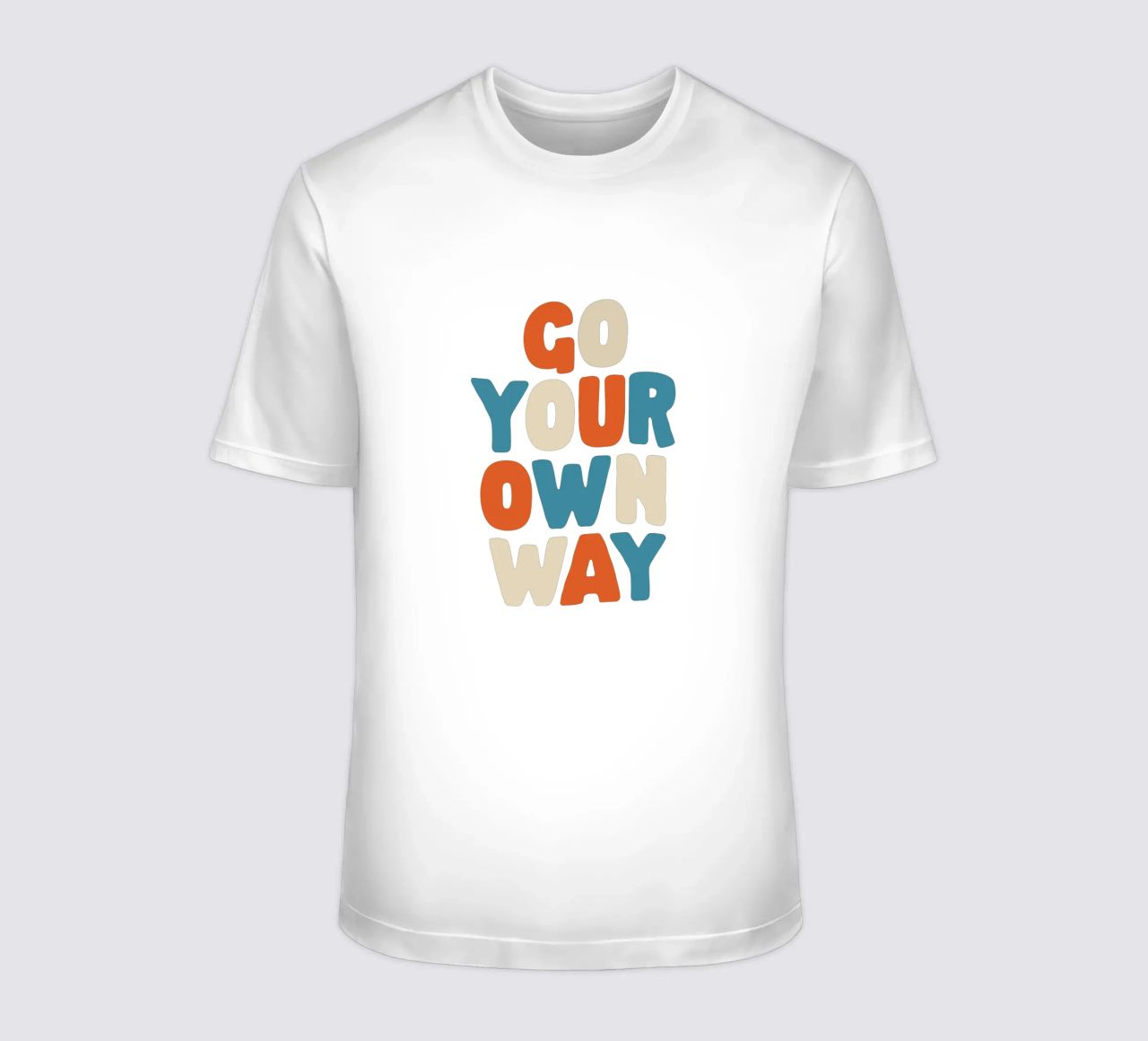 Go Your Own Way Vibrant Colourful Bold Typography Print t-shirt by THE MOTIVATED TYPE