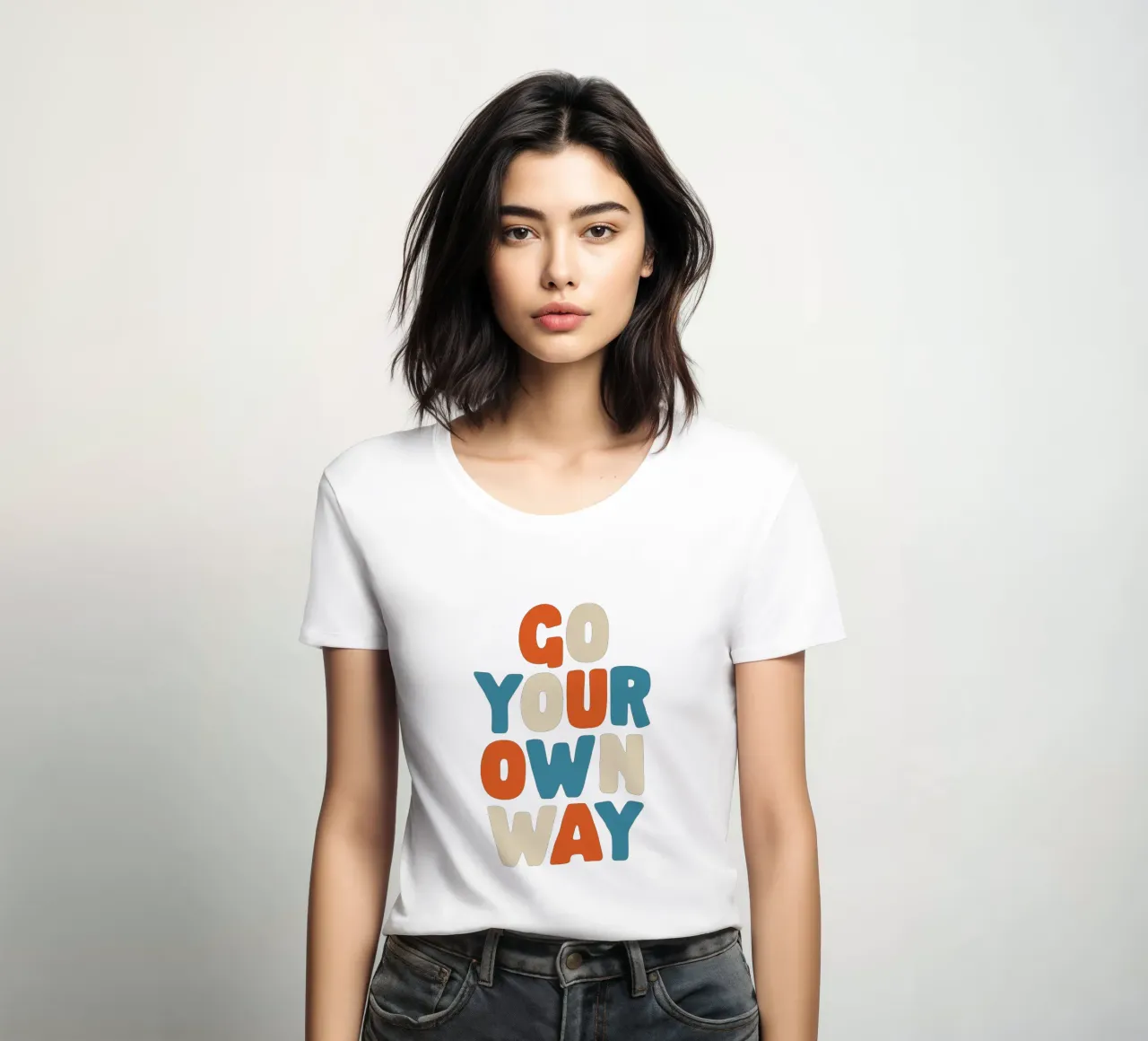 Go Your Own Way Vibrant Colourful Bold Typography Print women's fitted t-shirt by THE MOTIVATED TYPE