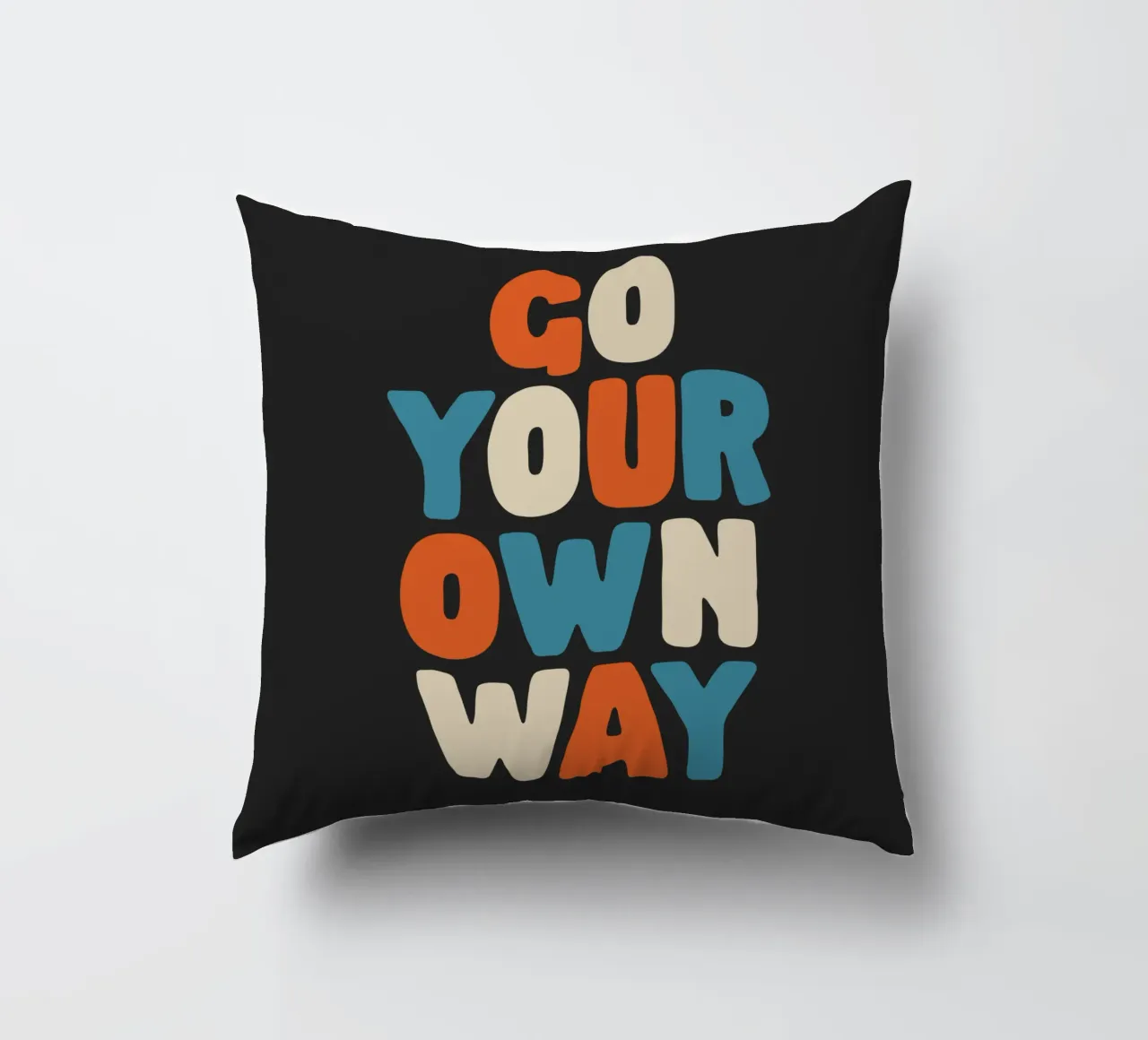 Go Your Own Way Vibrant Colourful Bold Typography Print decorative cushion by THE MOTIVATED TYPE