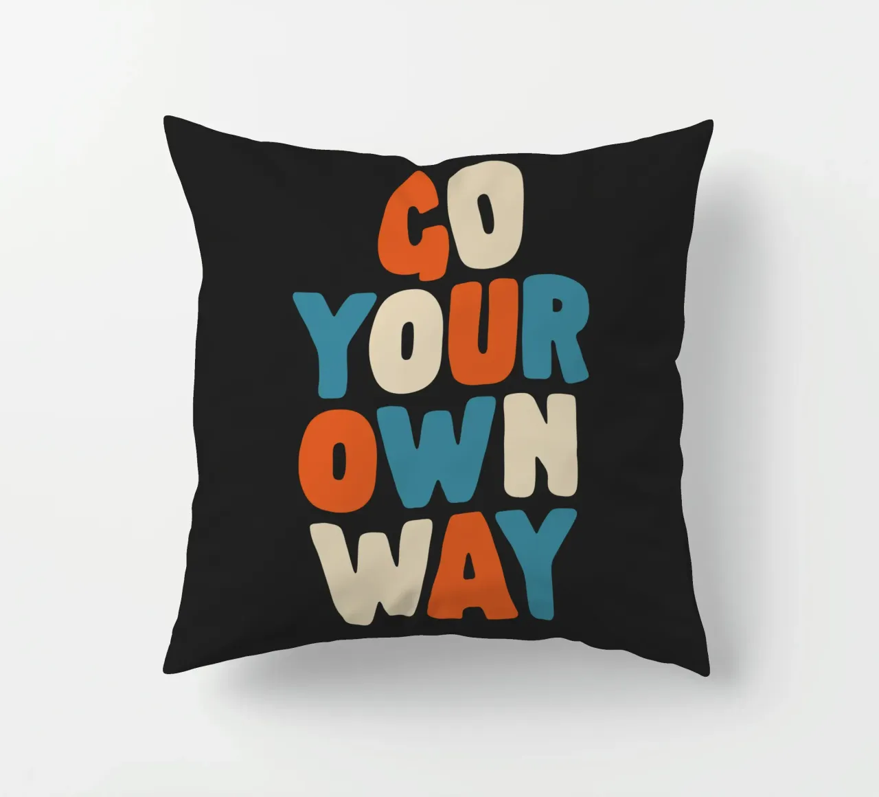 Go Your Own Way Vibrant Colourful Bold Typography Print decorative cushion by THE MOTIVATED TYPE