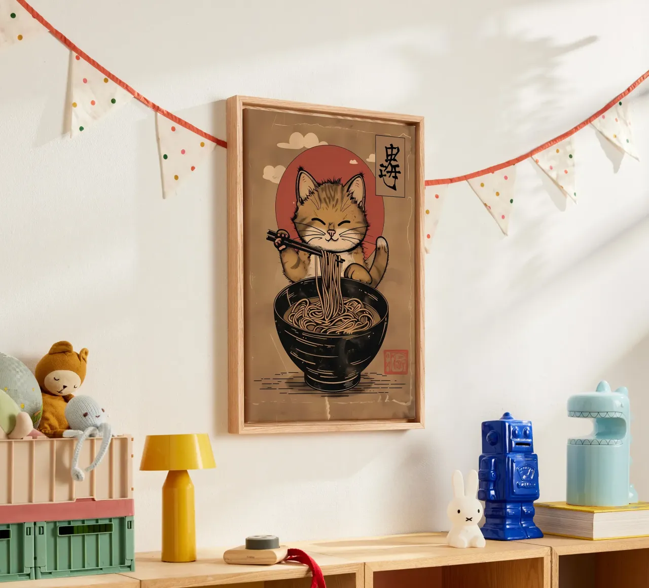 Cat Ramen Giappone tela con Cornice a cassetta da Mikesell