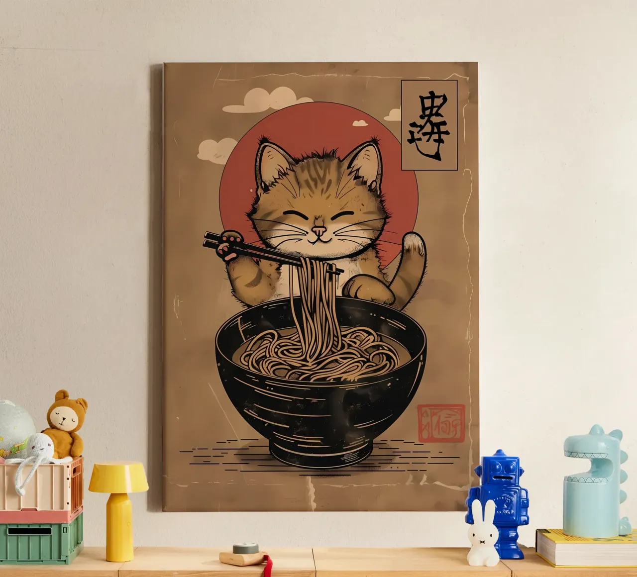 Cat Ramen Giappone tela con Cornice a cassetta da Mikesell