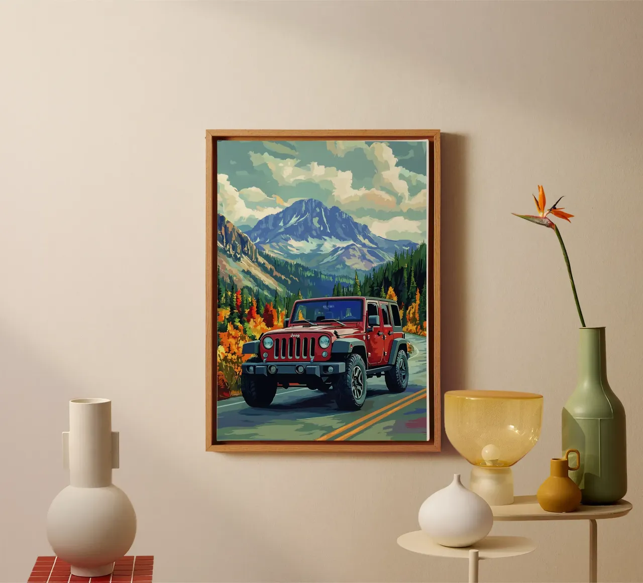 Jeep nel paesaggio montano tela con Cornice a cassetta da Ginnery