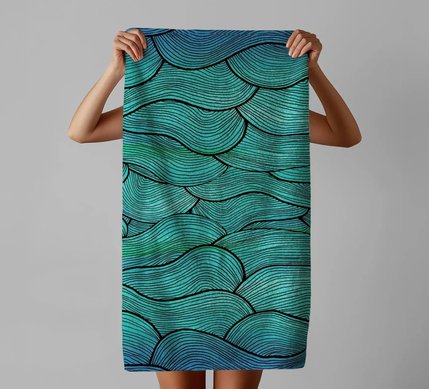 Sea Waves Pattern badhanddoek van Pom Graphic Design