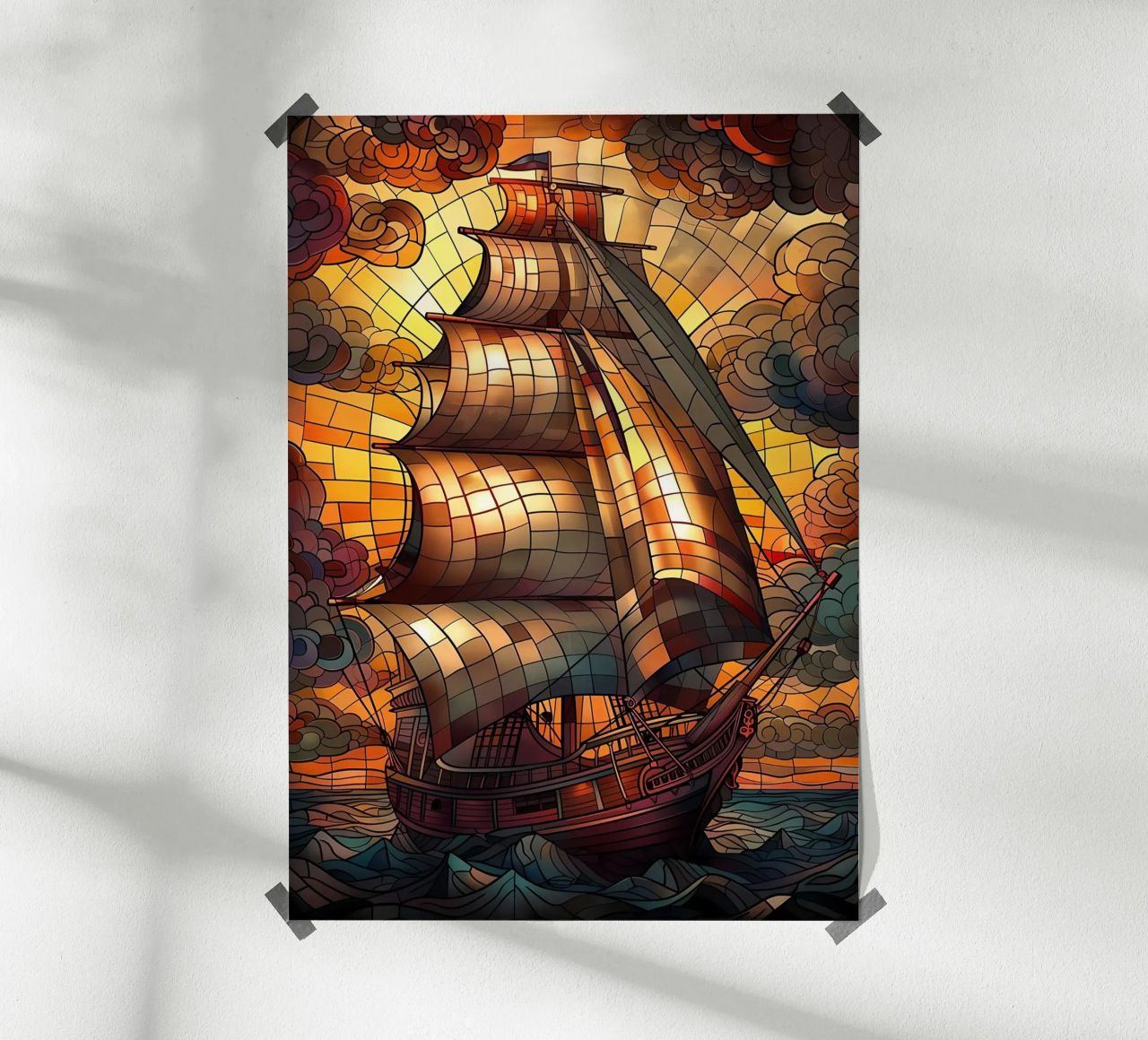 Stained Glass Pirate Ship poster by Ruth