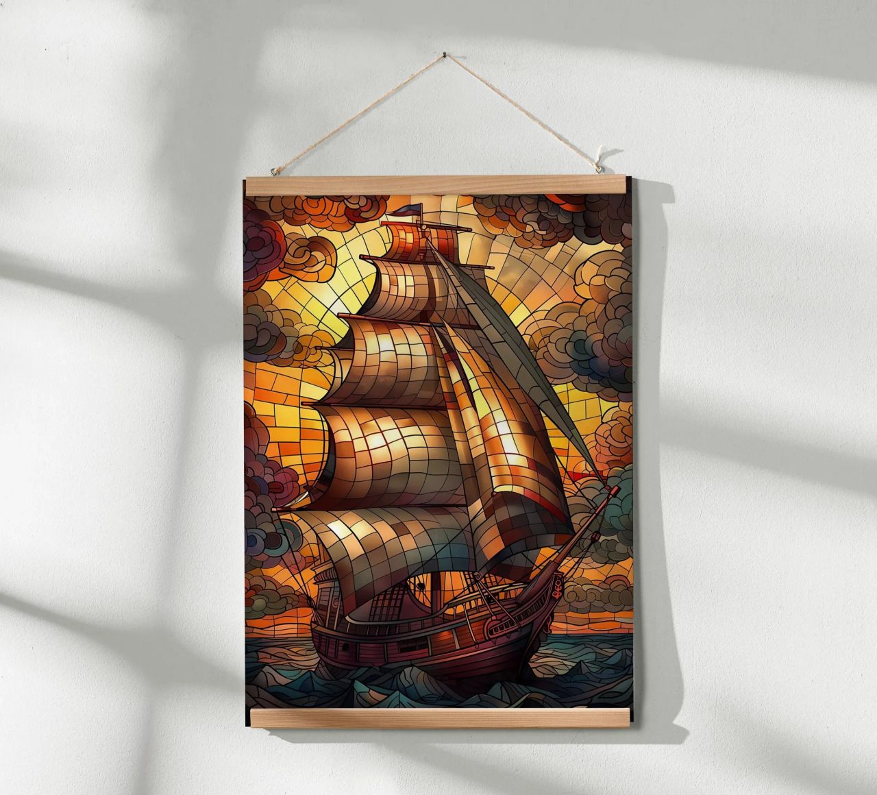 Stained Glass Pirate Ship poster by Ruth