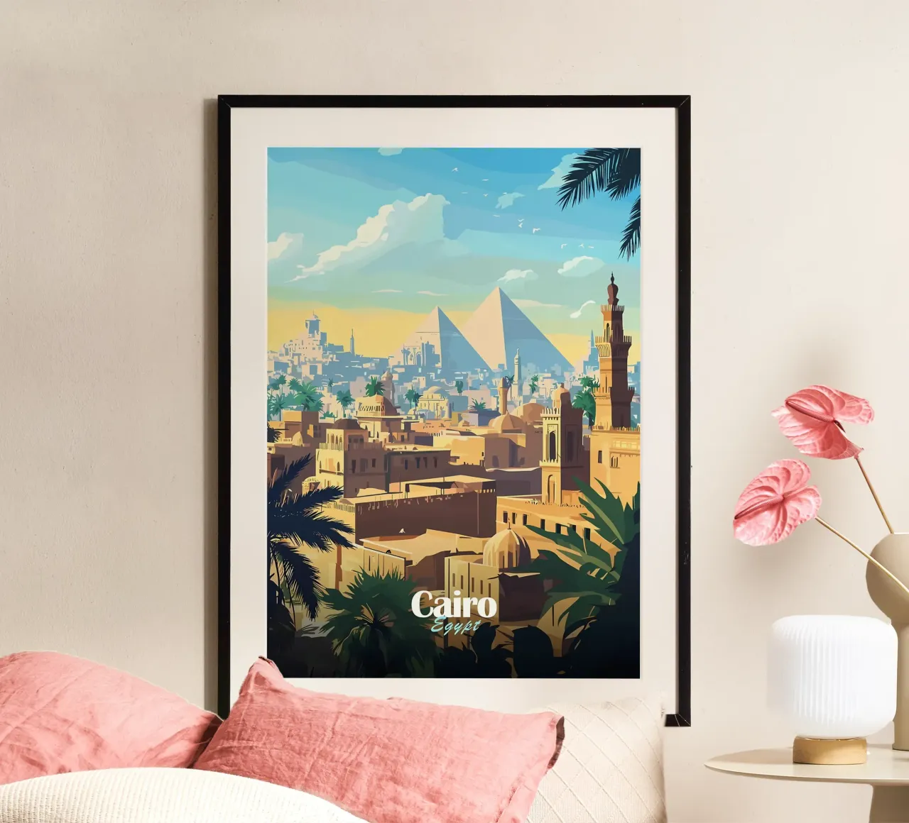 Skyline del Cairo con le piramidi carta hahnemühle da Ginnery