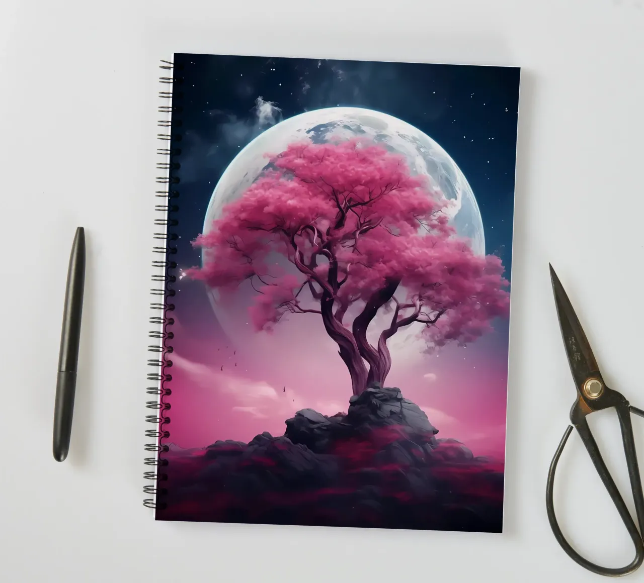 Cosmic Sakura Tree spiral notebook by Mikesell
