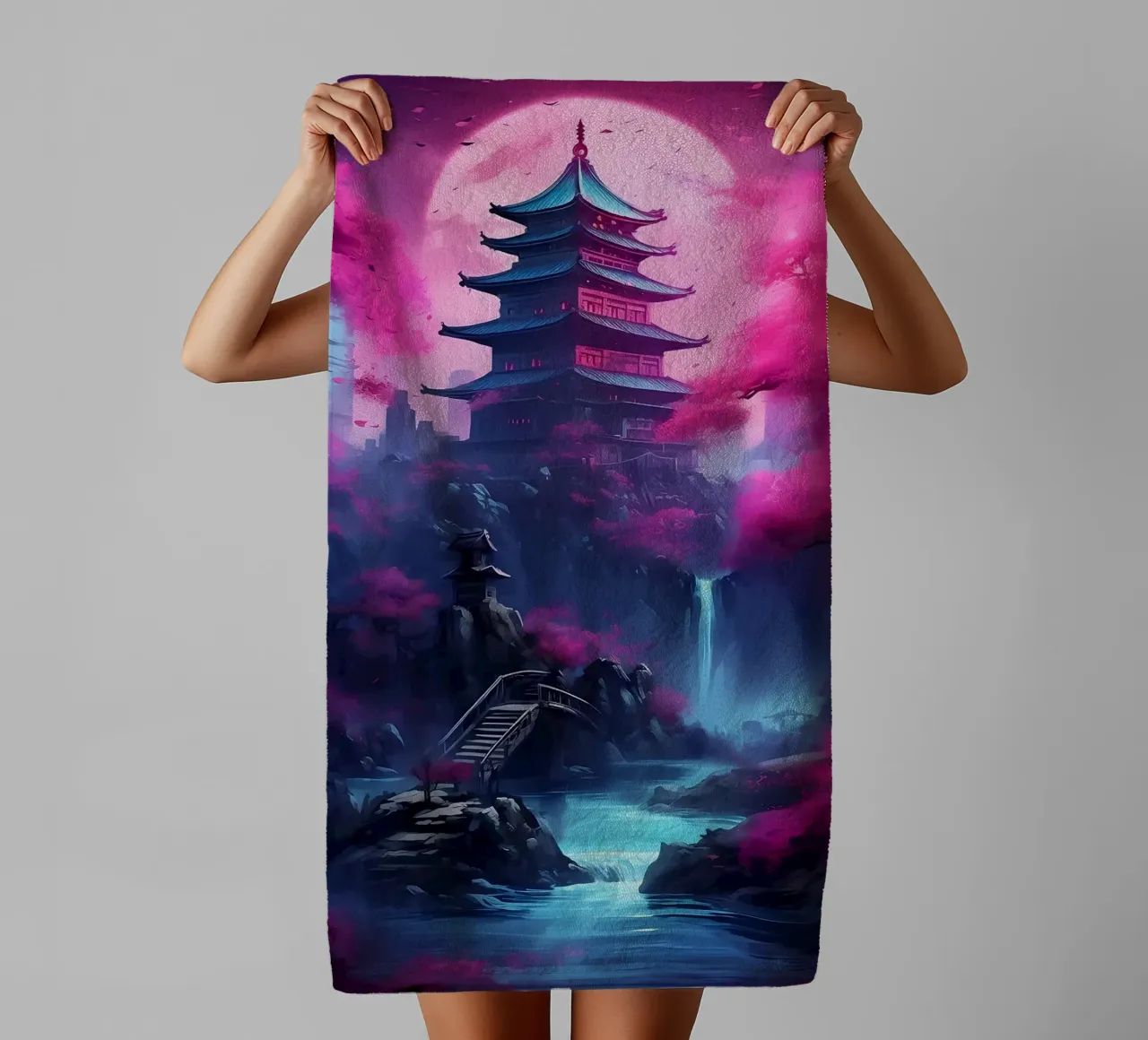 Cherry Blossom Japan Art towel by Mikesell