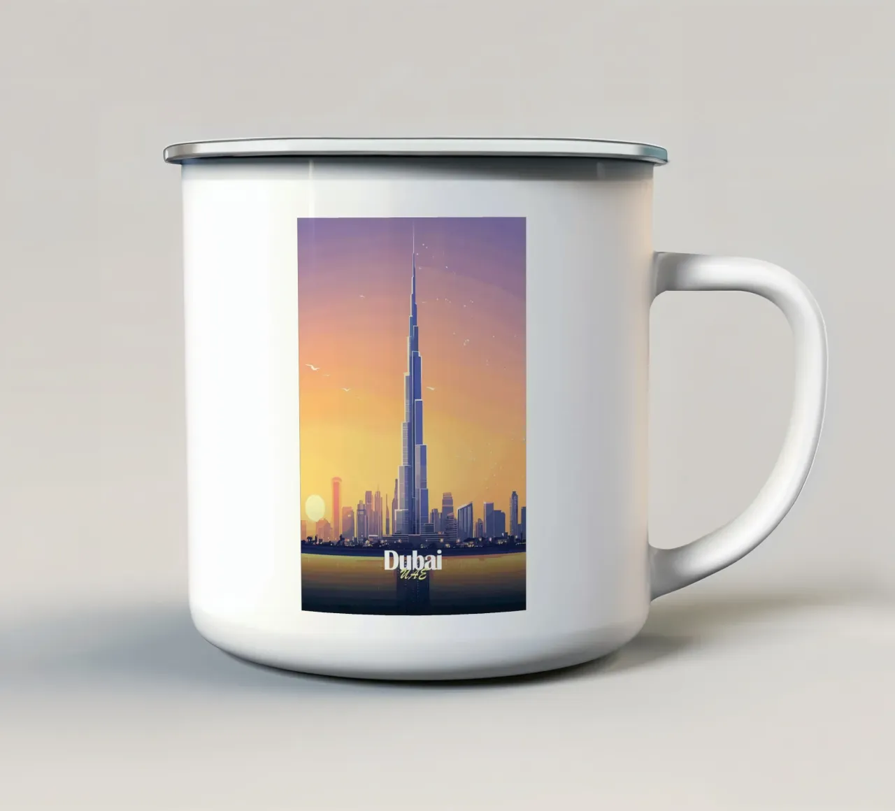 Skyline di Dubai al tramonto tazza in smalto da Ginnery