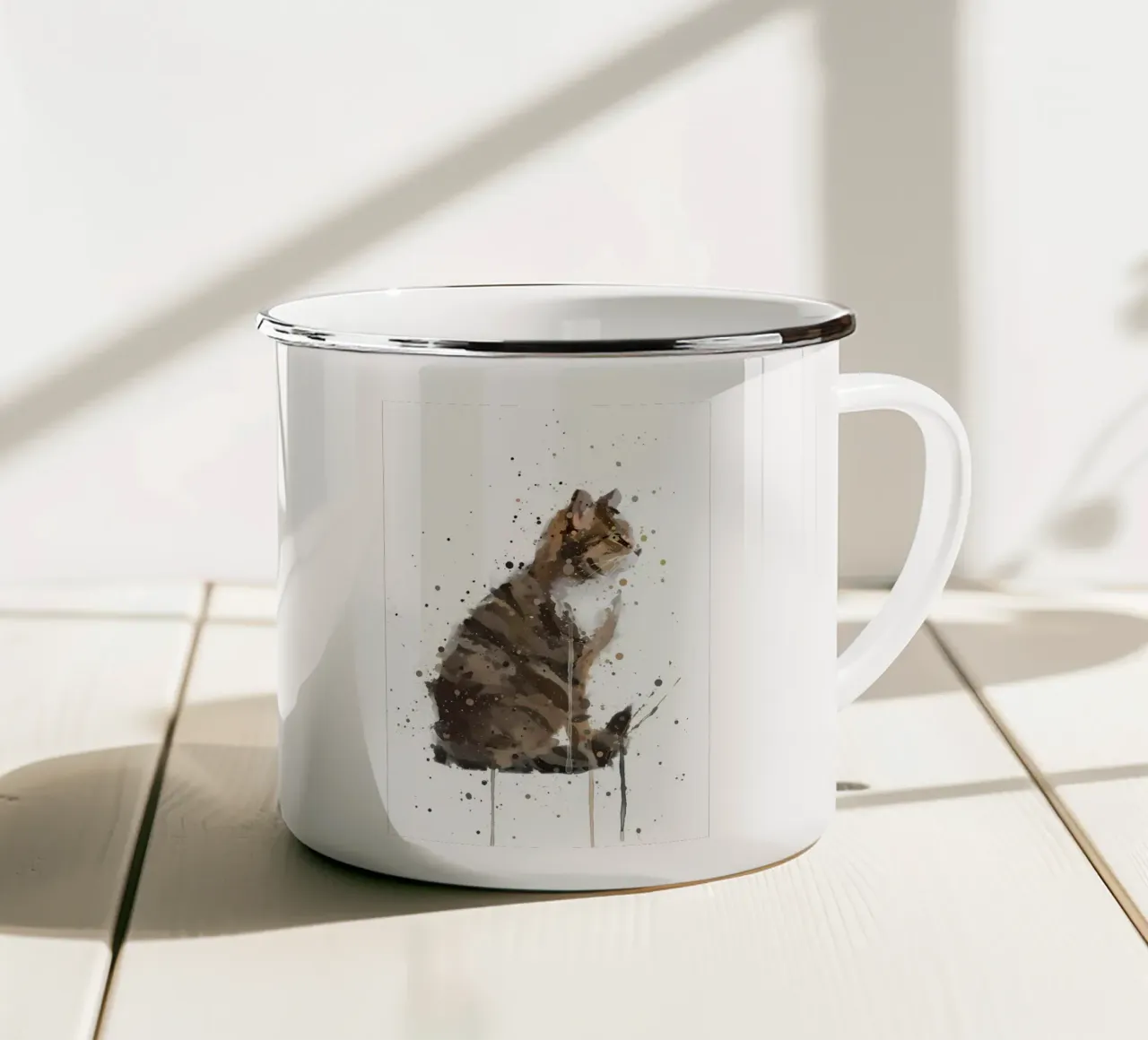 Gatto di stalla acquerellato tazza in smalto da Allaire