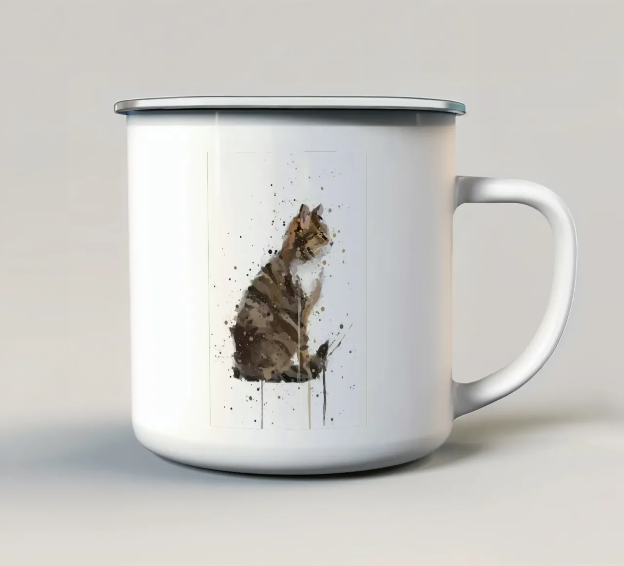 Gatto di stalla acquerellato tazza in smalto da Allaire