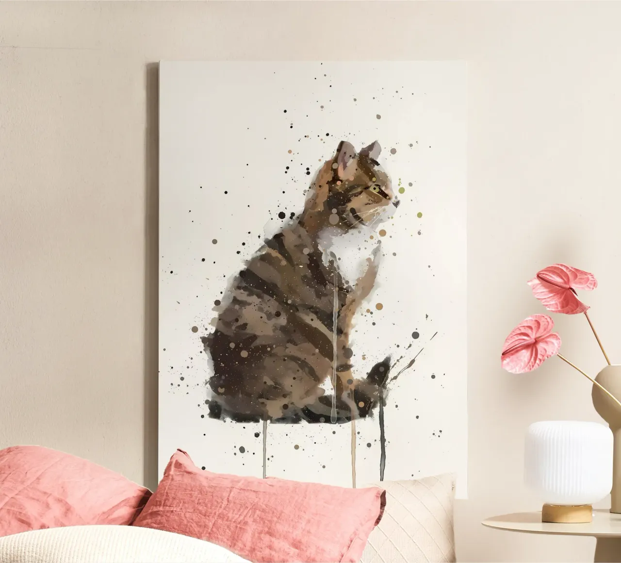 Gatto di stalla acquerellato tela con Cornice a cassetta da Allaire