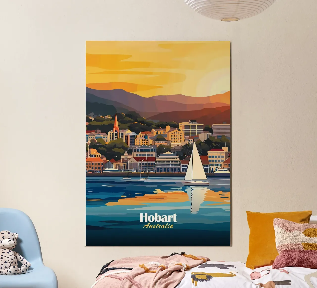 Hobart, Australia Paesaggio urbano poster con telaio in plastica da Ginnery
