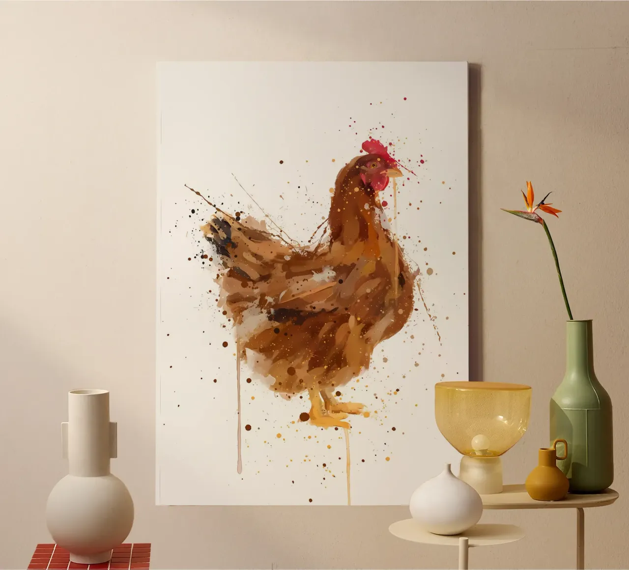 Watercolor Chicken canvas by Allaire