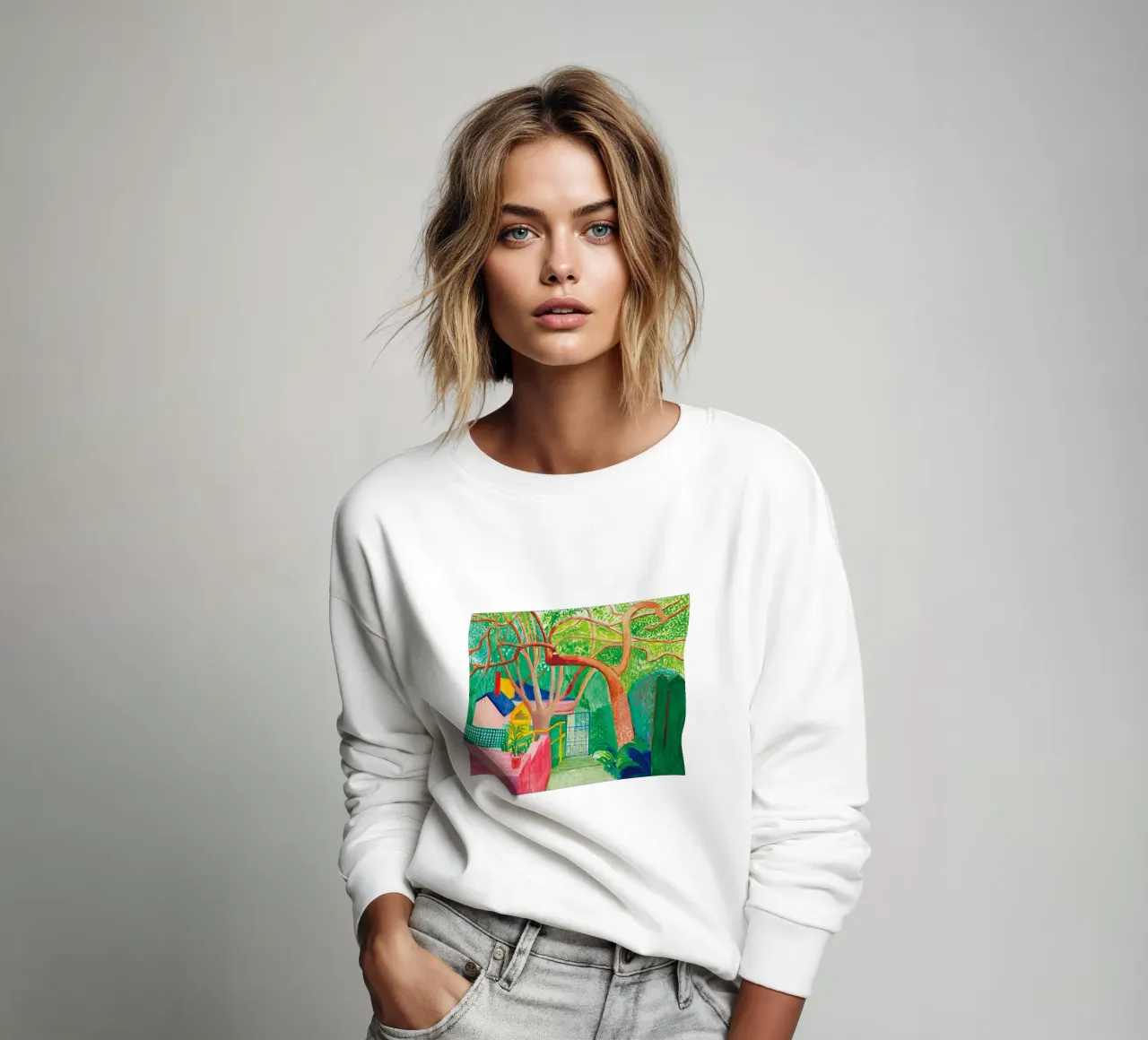 Shady trees in front of the house - David hockney sweatshirt van Perdana shop
