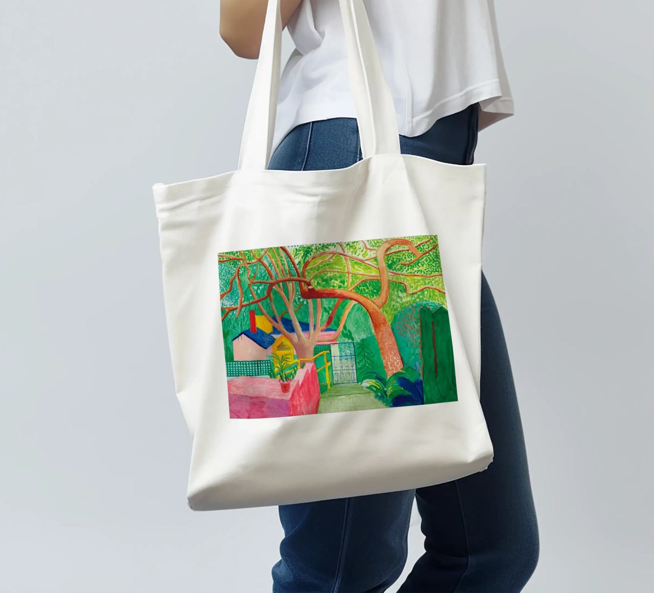 Shady trees in front of the house - David hockney borsa in juta da Perdana shop