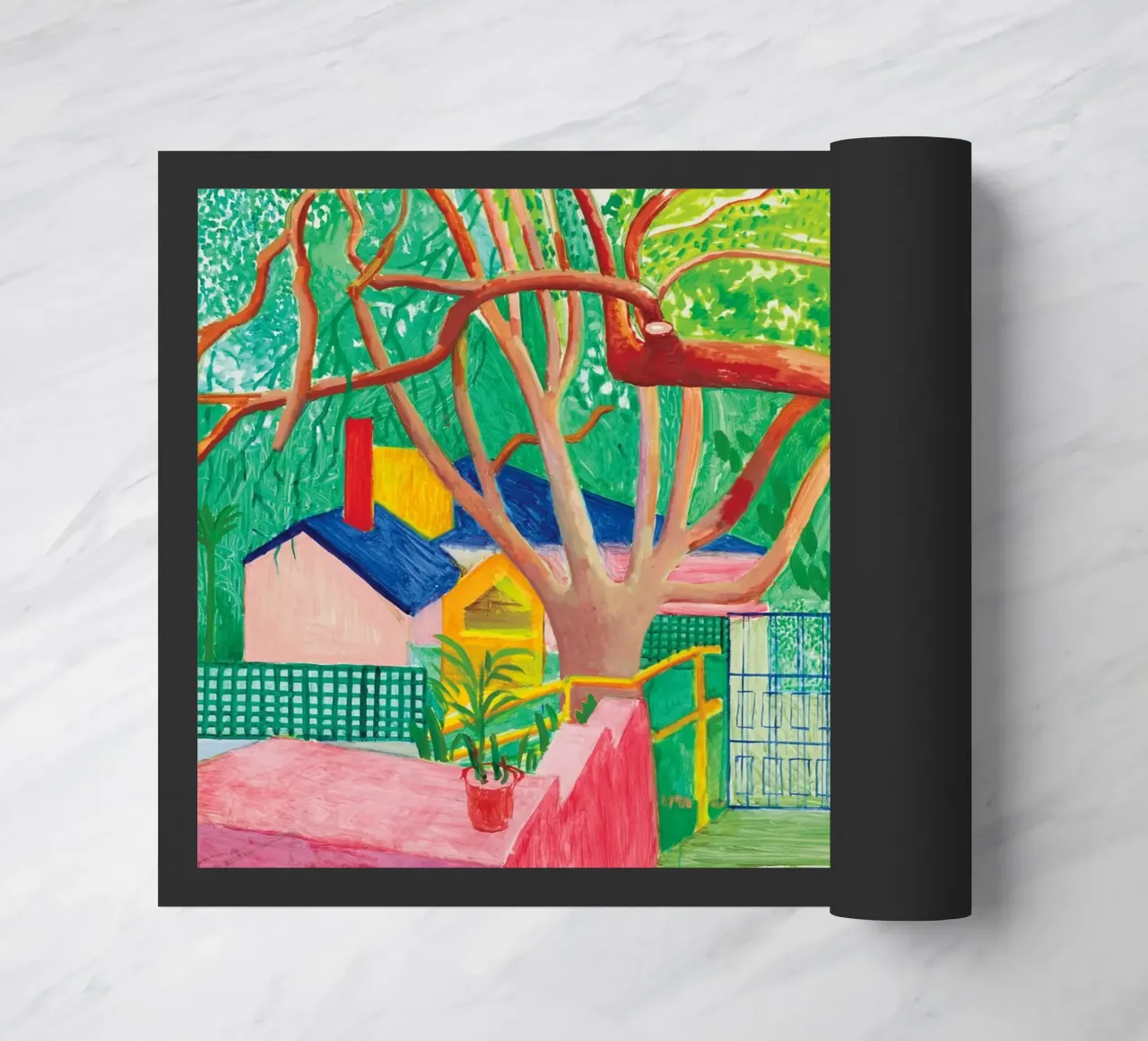 Shady trees in front of the house - David hockney felpudo de Perdana shop