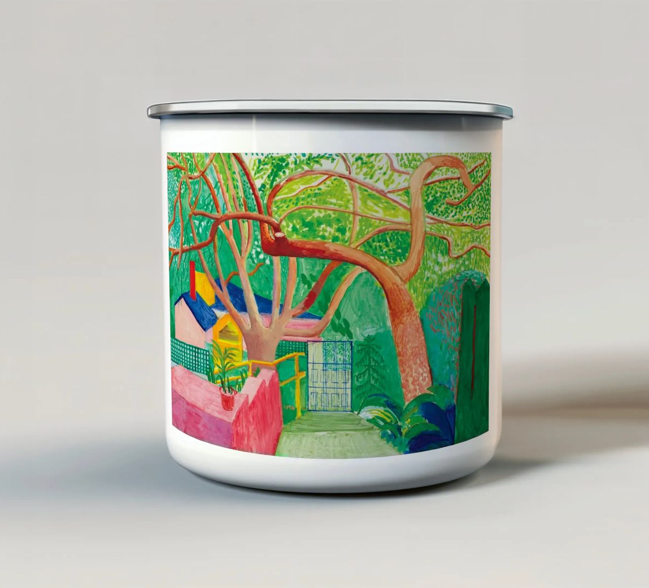 Shady trees in front of the house - David hockney tazza in smalto da Perdana shop