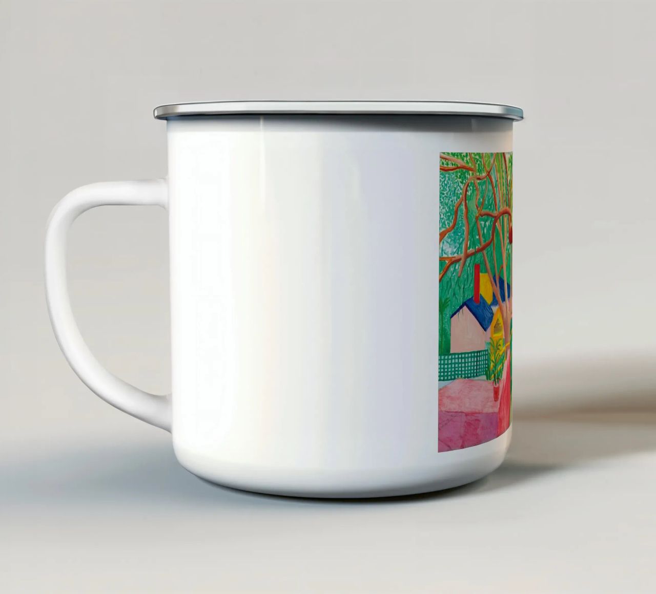 Shady trees in front of the house - David hockney tazza in smalto da Perdana shop