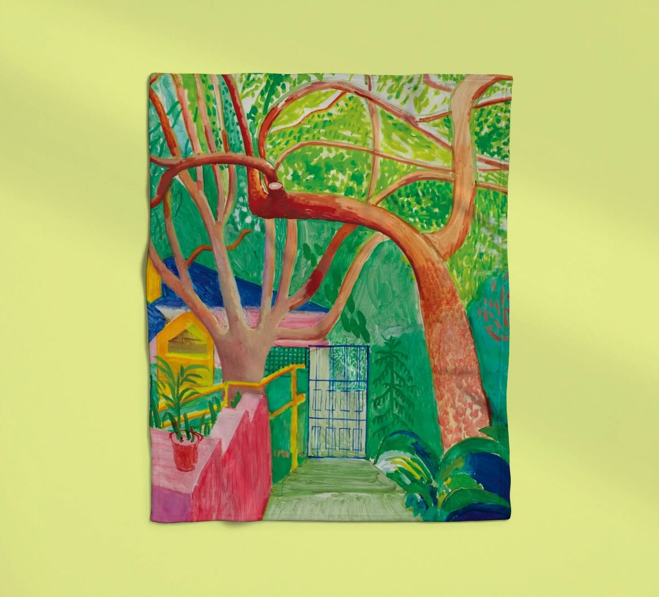 Shady trees in front of the house - David hockney coperta in pile da Perdana shop