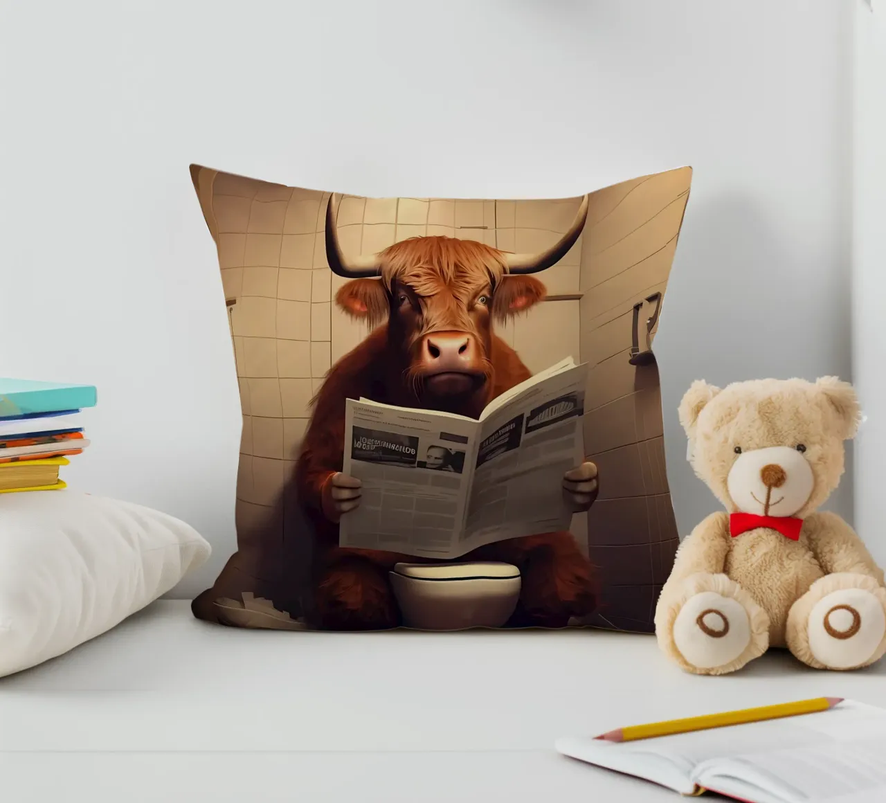 Mucca Highland sul water cuscino da Mikesell