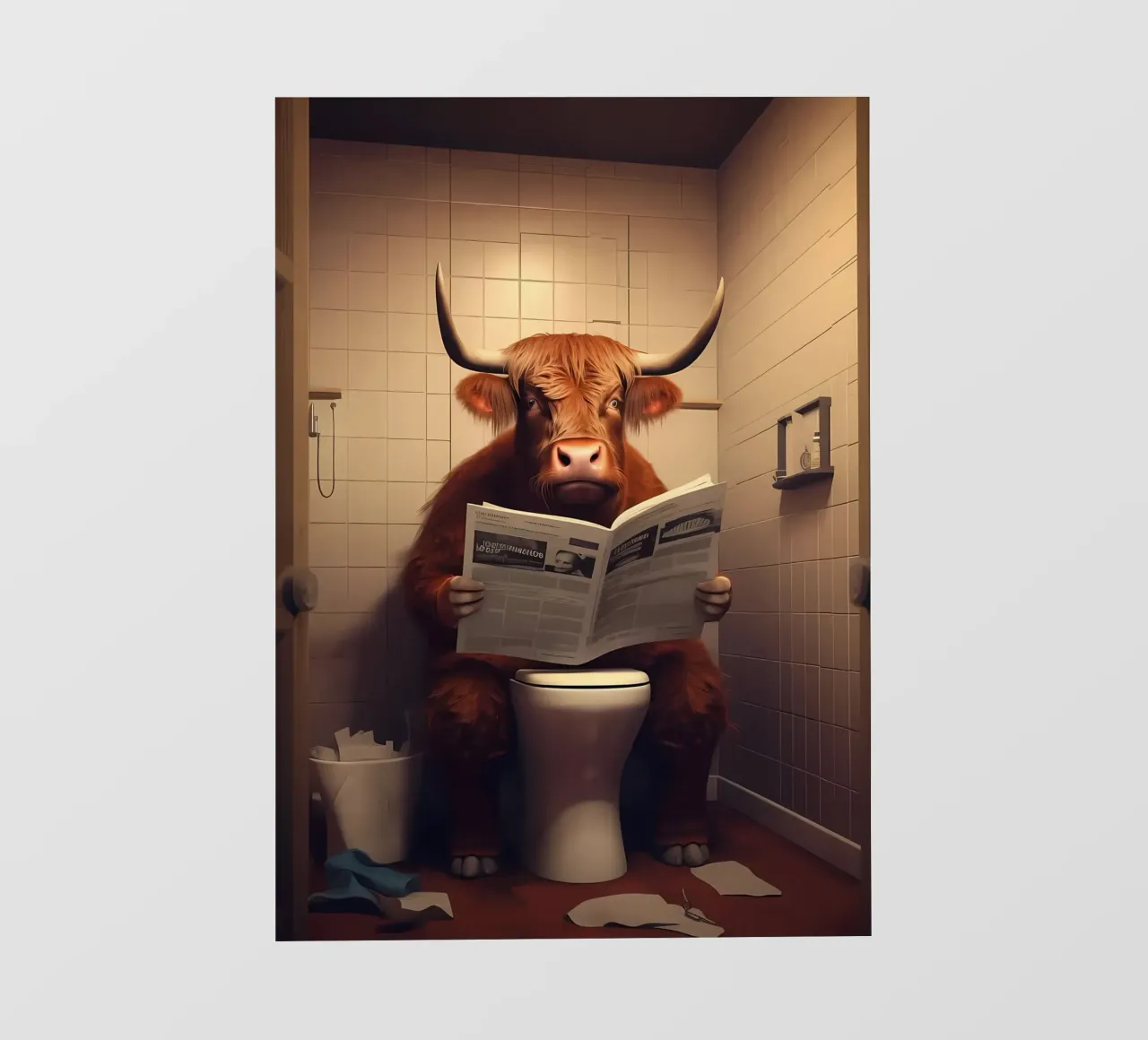 Hochlandkuh auf der Toilette Fototapete von Mikesell