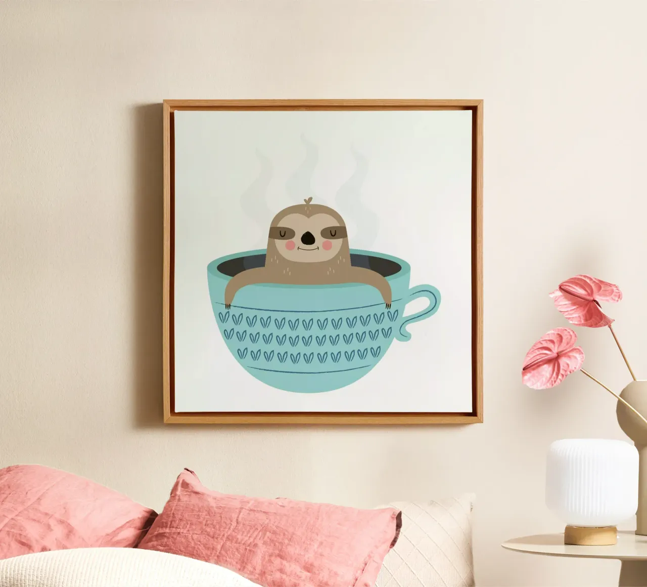 Sloth in A Cup tela con Cornice a cassetta da Karin Bijlsma