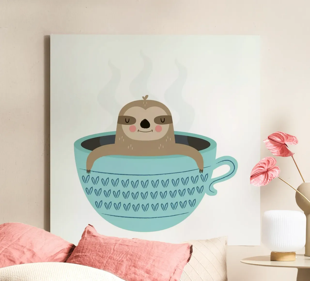 Sloth in A Cup tela con Cornice a cassetta da Karin Bijlsma