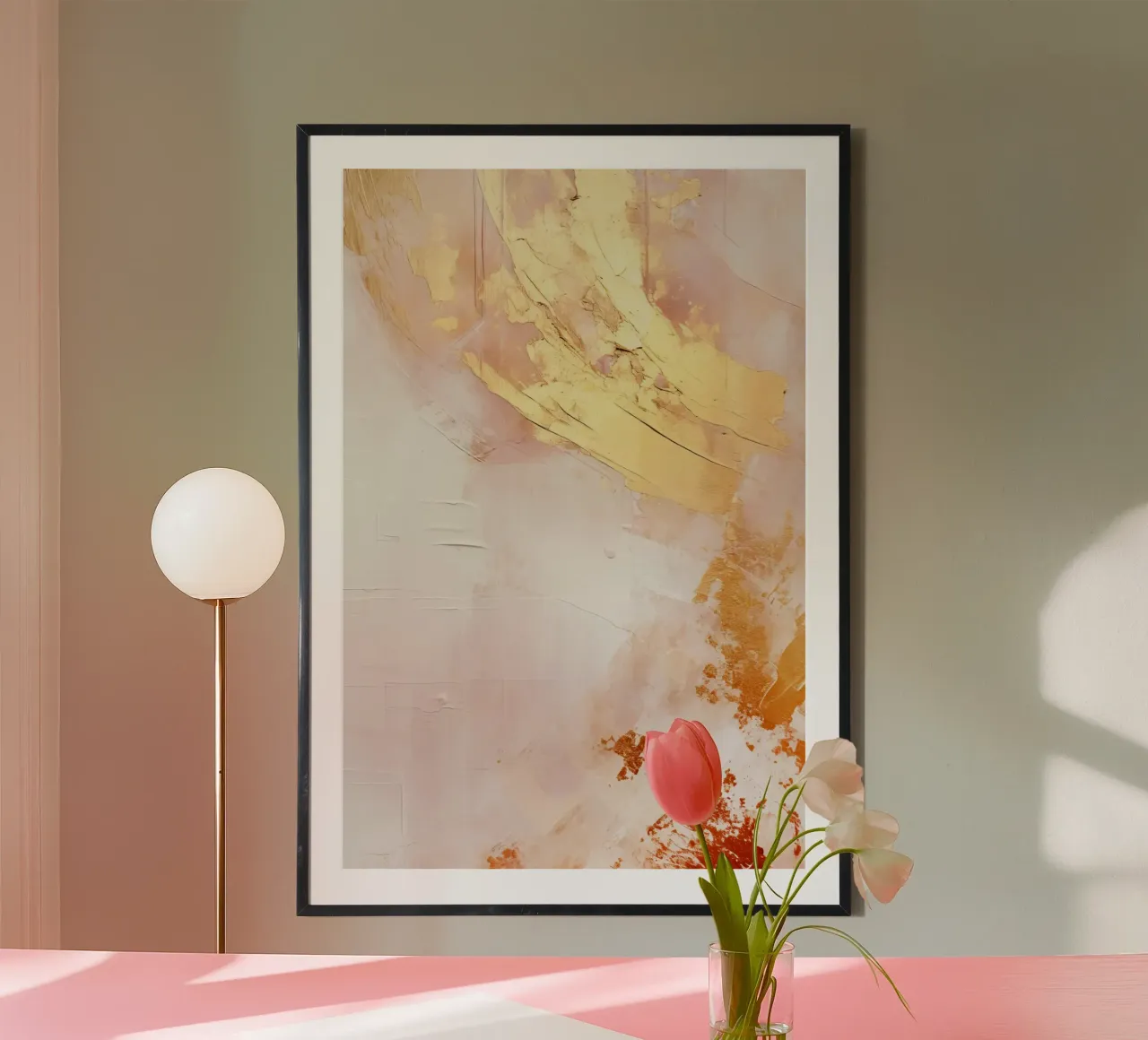 ABSTRAKTE KUNST Tempi d'oro poster con telaio in legno da Melanie Viola